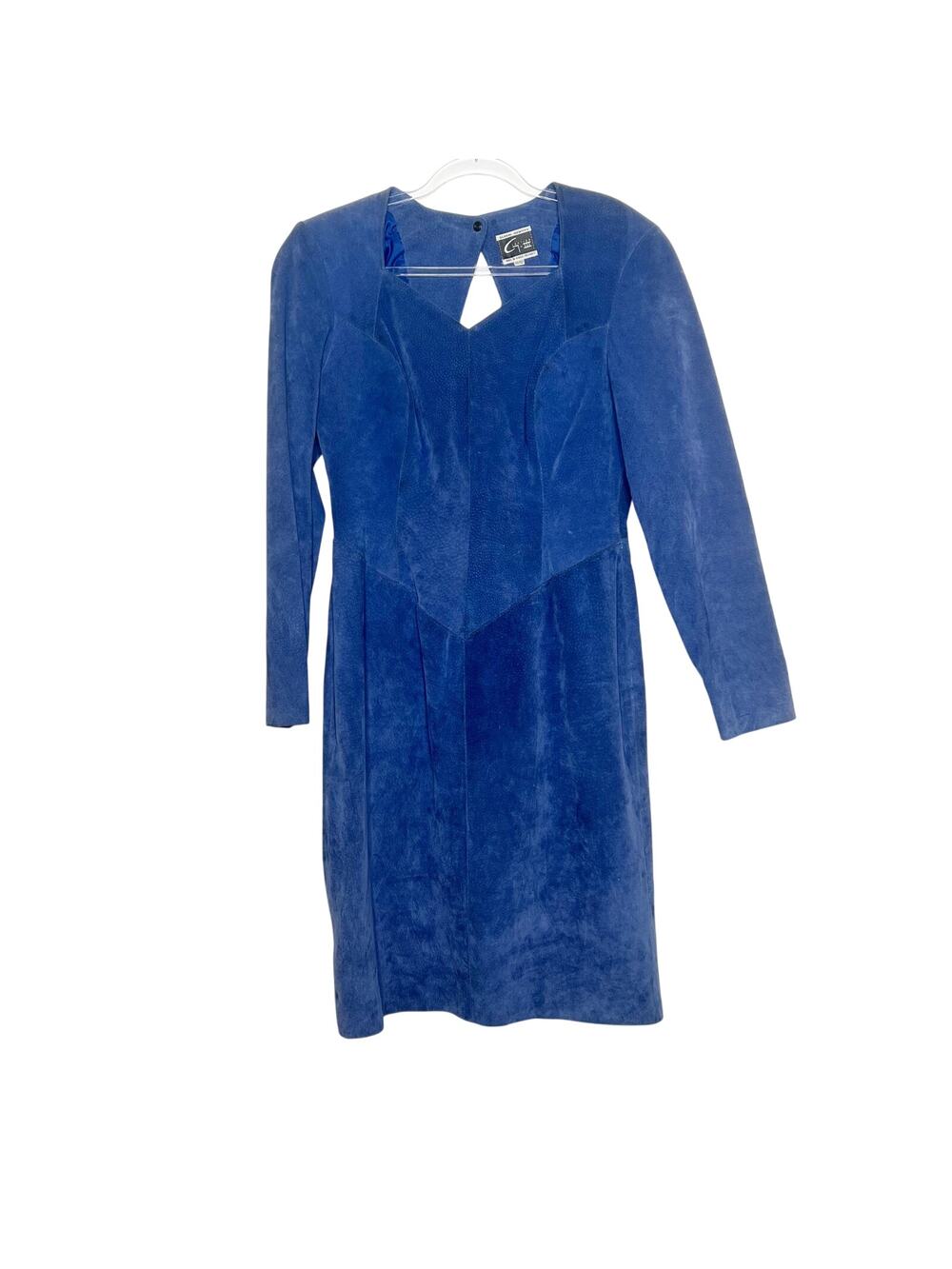 GLOBAL IDENTITY Suede Leather Sheath Dress Knee Length Long Sleeve Blue Sz 11/12